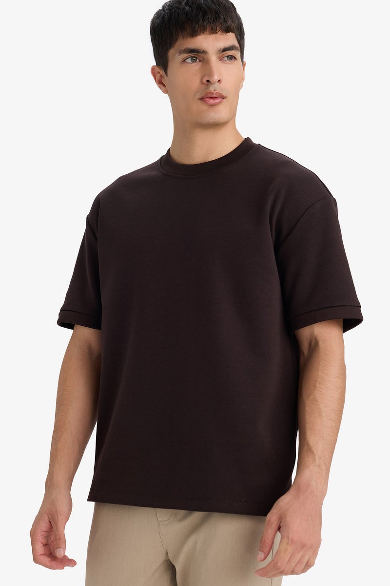 DeFacto Brown Man Oversize Crew Neck Short Sleeve T-Shirt Casual - Image 1
